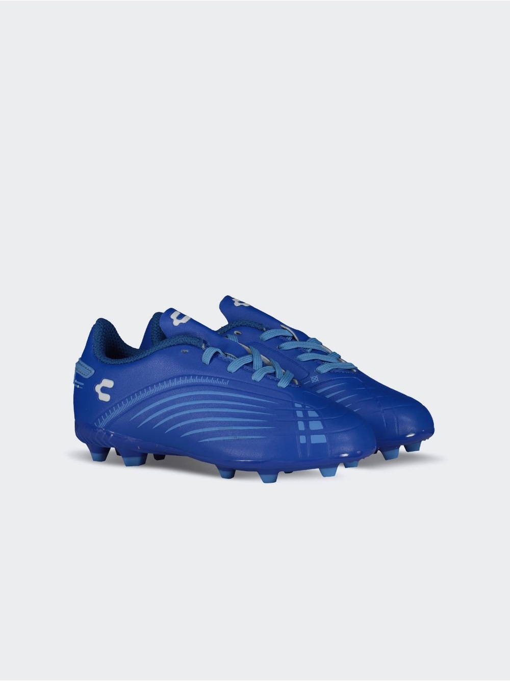 Brand New Charly Stingr Youth FG Soccer Cleats in a vibrant blue colorway.